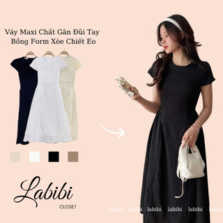 Váy Maxi Chất Gân Đũi Tay Bồng Form Xòe Chiết Eo Tôn Dáng Siêu Xinh, Labibi