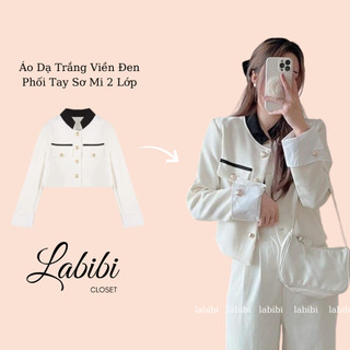 Áo Dạ Trắng Viền Đen Phối Tay Sơ Mi 2 Lớp Dáng Ngắn Sang Chảnh, Labibi