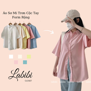 Áo Sơ Mi Trơn Cộc Tay Form Rộng Mùa Hè Nhiều Màu Tươi Tắn ,Labibi