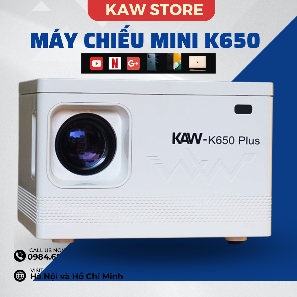 Máy chiếu mini KAW K550, Android 10, RAM 2G, ROM 8G - Hàng chính hãng bảo hành 1 đổi 1