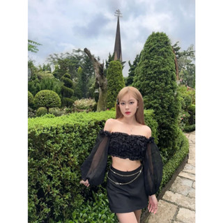 GOÛT DE JUN - Áo Croptop Voan Tay Phồng Trễ Vai - LILY TOP
