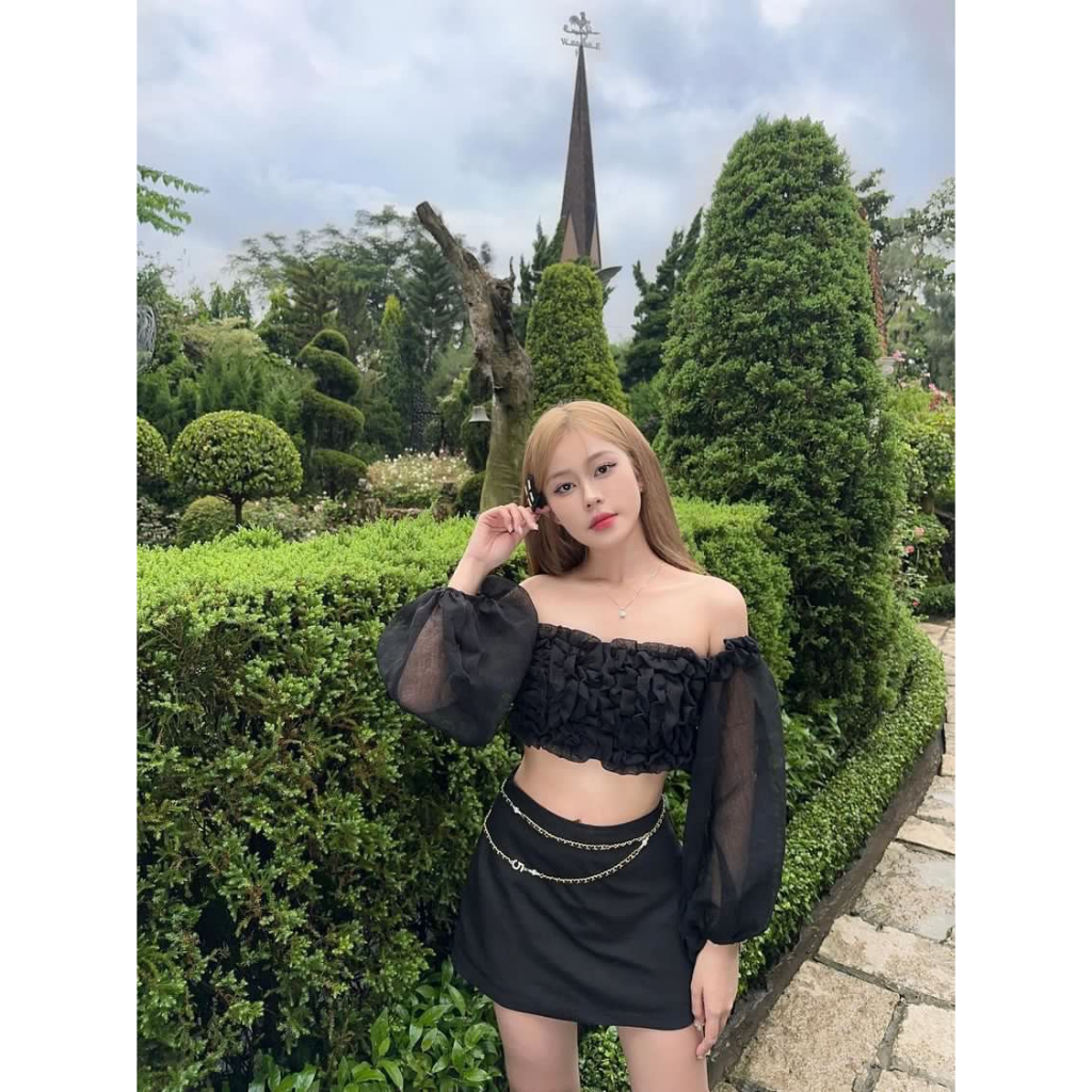GOÛT DE JUN - Áo Croptop Voan Tay Phồng Trễ Vai - LILY TOP