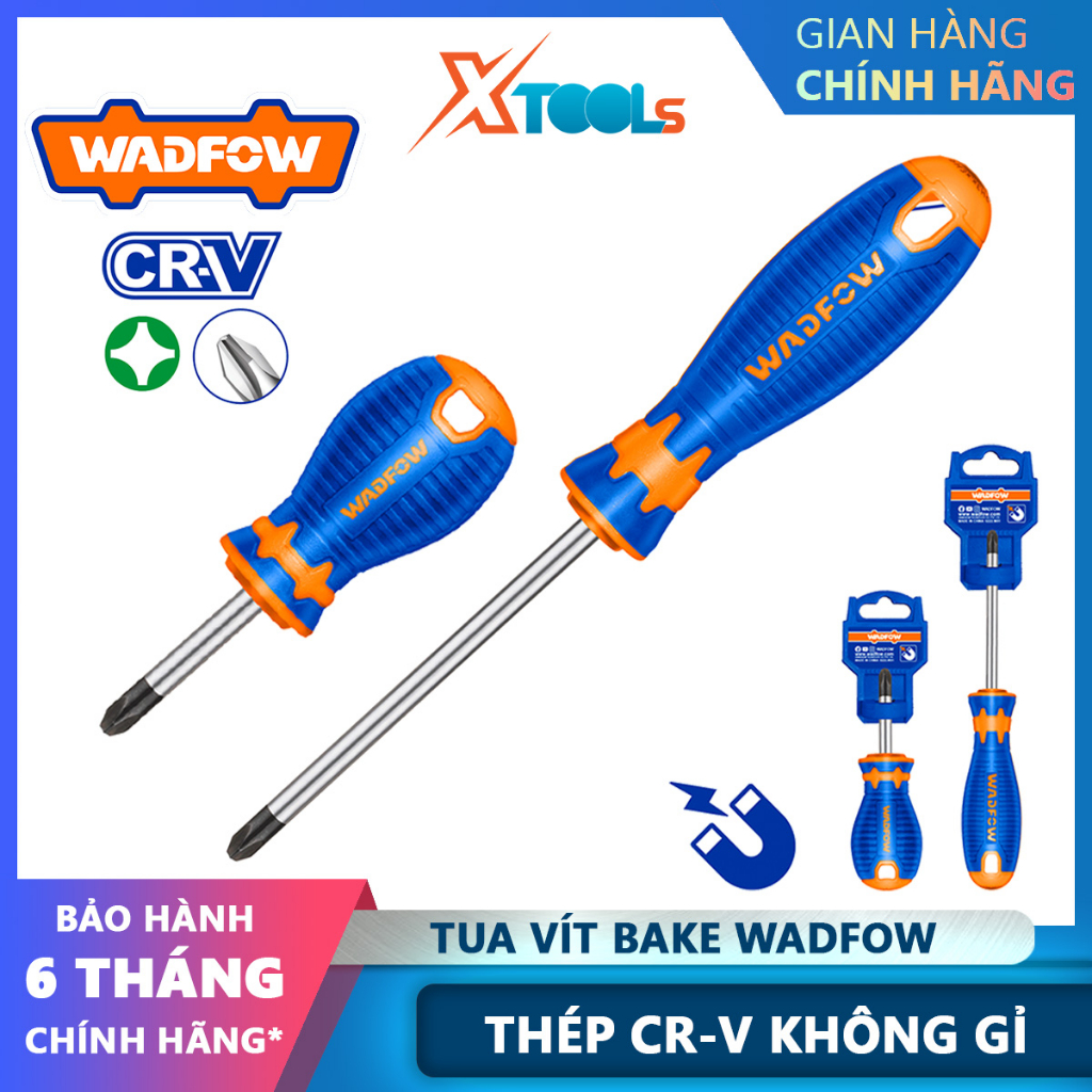 Tua vít bake WADFOW chất liệu thép CR-V không gỉ, đầu vít mũi đen có nam châm, tay cầm tròn vừa tay - chính hãng