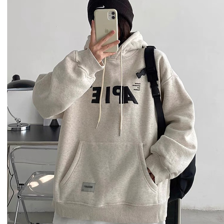 Áo hoodie nỉ bông có mũ form rộng dành cho cặp đôi unisex nam nữ mặc đôi dày dặn DELIZ