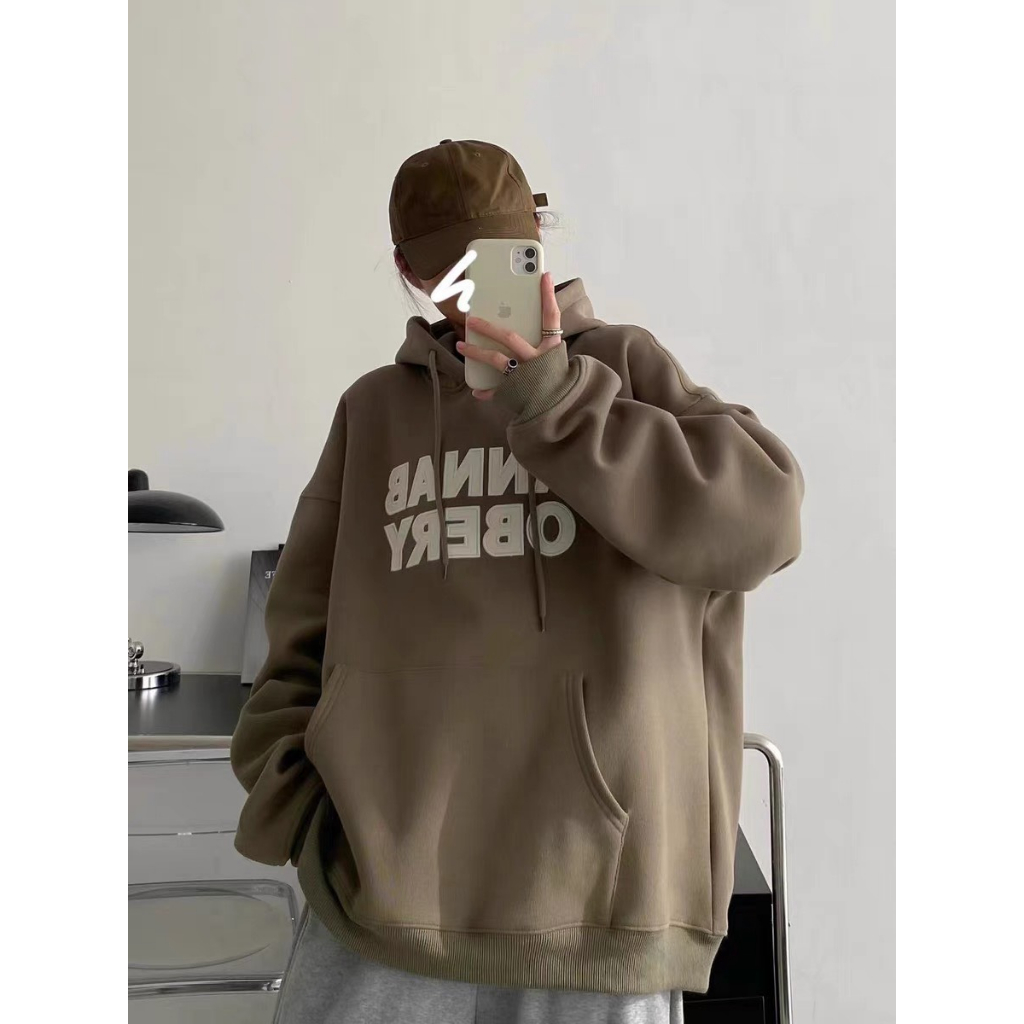 Áo hoodie nỉ bông có mũ form rộng dành cho cặp đôi unisex nam nữ mặc đôi dày dặn DELIZ