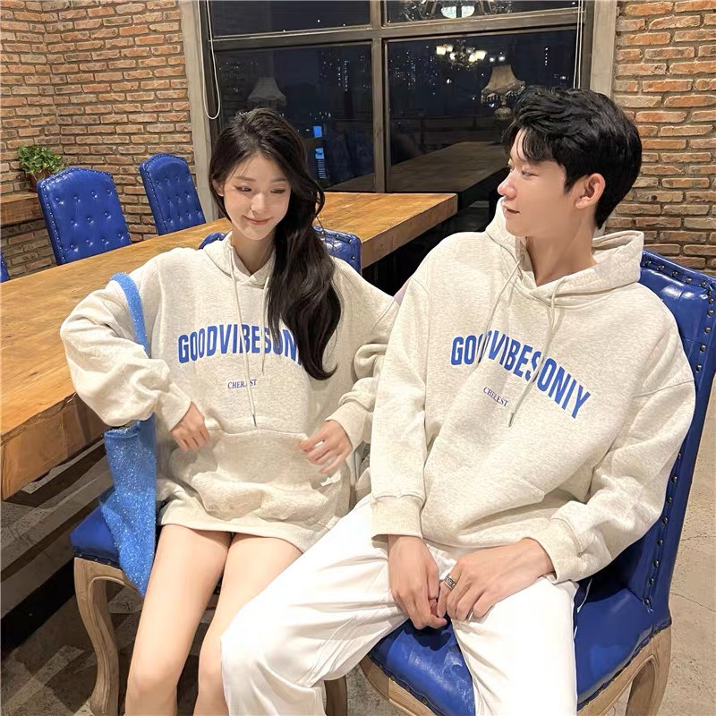 Áo hoodie nỉ bông có mũ form rộng dành cho cặp đôi unisex nam nữ mặc đôi dày dặn DELIZ