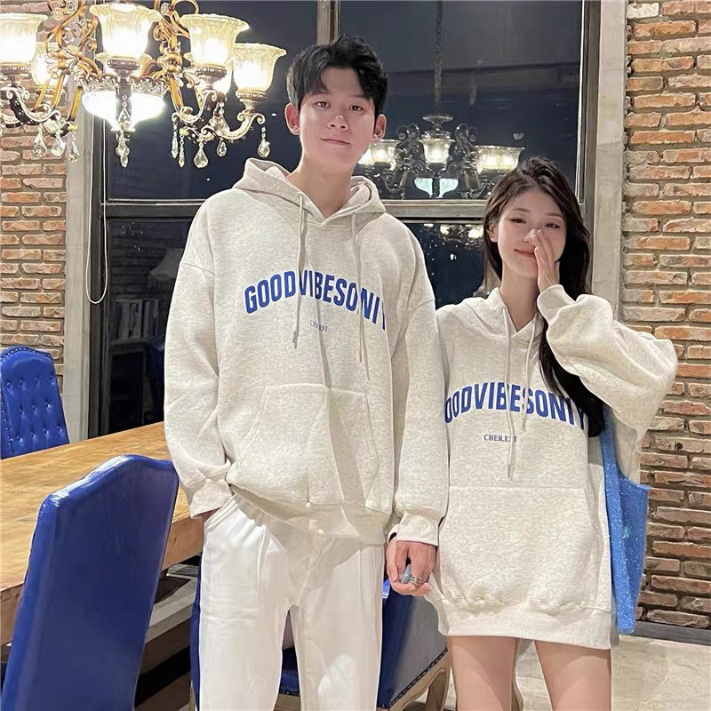 Áo hoodie nỉ bông có mũ form rộng dành cho cặp đôi unisex nam nữ mặc đôi dày dặn DELIZ