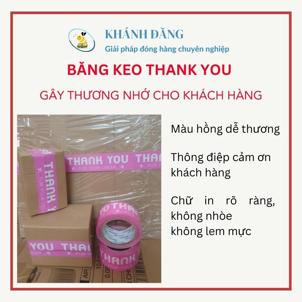 Băng keo cảm ơn khách hàng màu hồng dễ thương in chữ THANK YOU đóng gói hàng hóa đẹp mắt ấn tượng