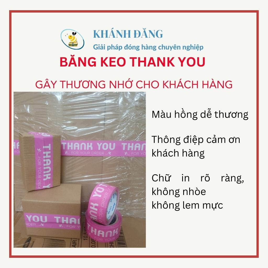 Băng keo cảm ơn khách hàng màu hồng dễ thương in chữ THANK YOU đóng gói hàng hóa đẹp mắt ấn tượng