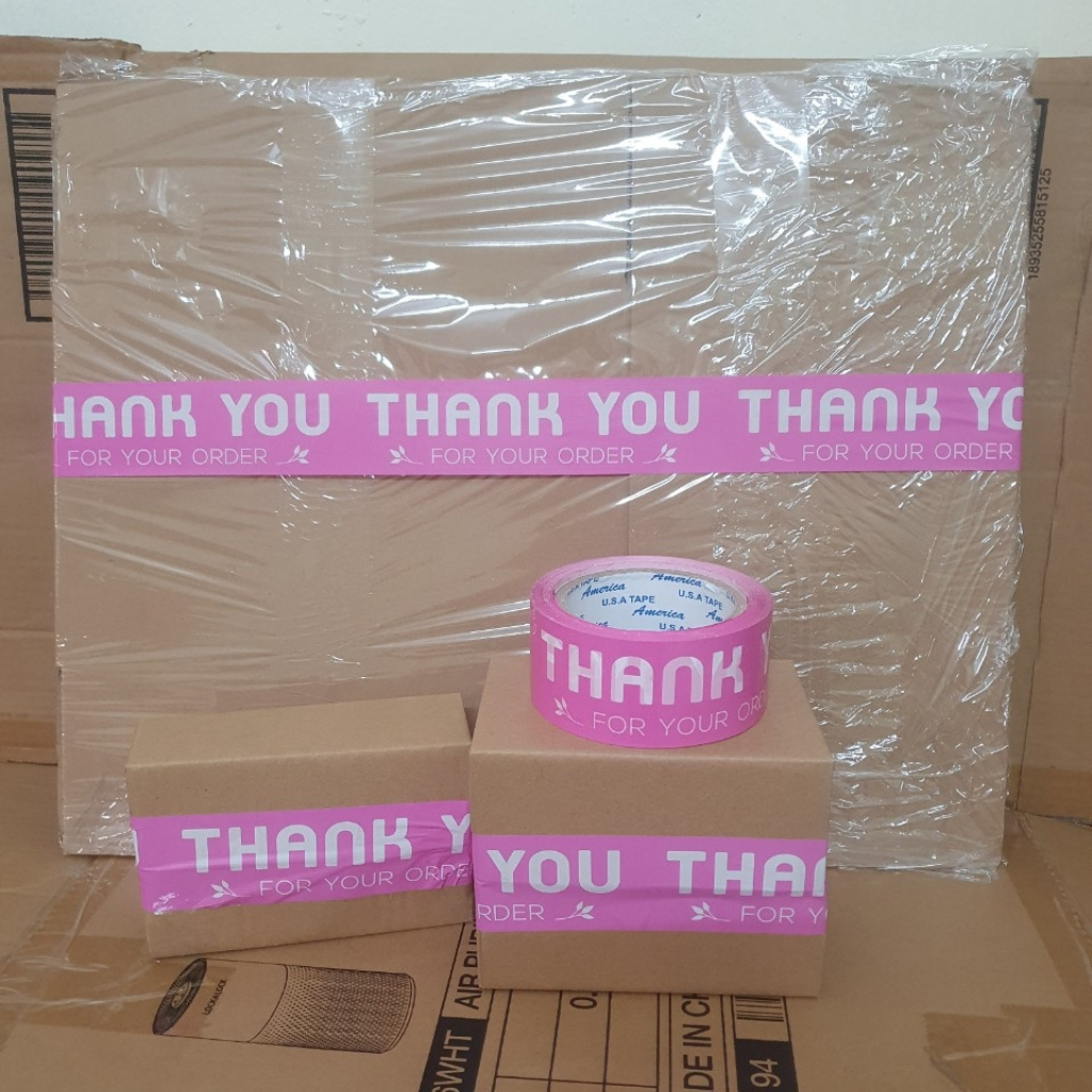 Băng keo cảm ơn khách hàng màu hồng dễ thương in chữ THANK YOU đóng gói hàng hóa đẹp mắt ấn tượng
