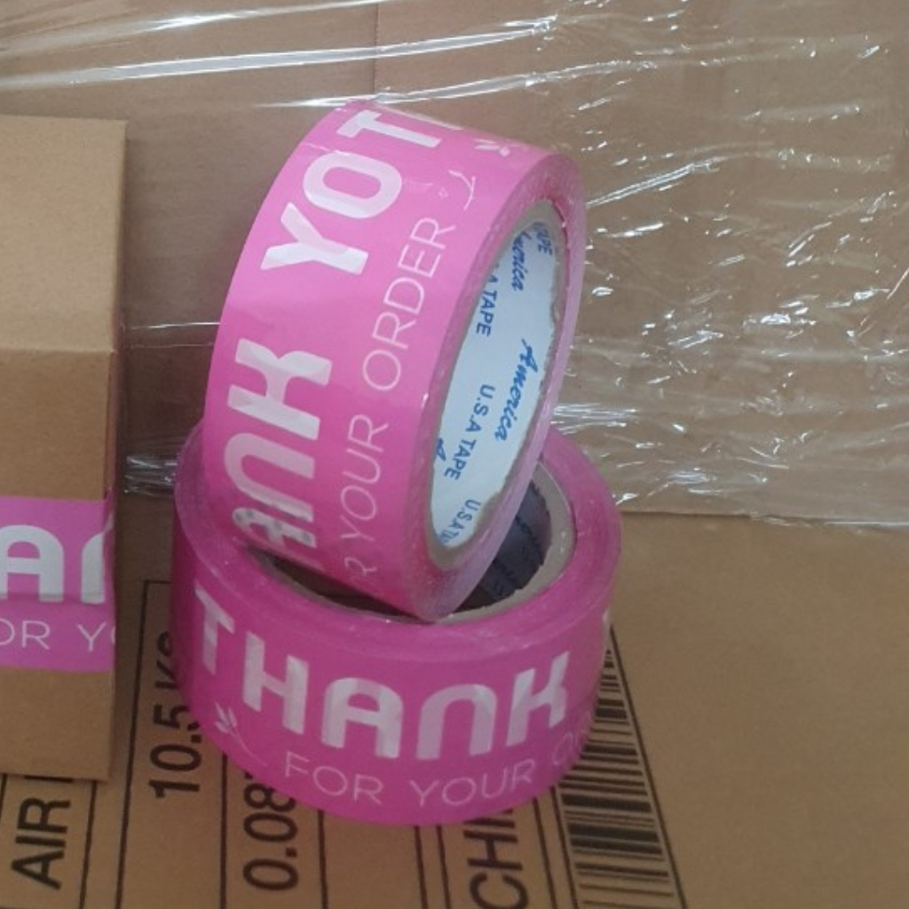 Băng keo cảm ơn khách hàng màu hồng dễ thương in chữ THANK YOU đóng gói hàng hóa đẹp mắt ấn tượng