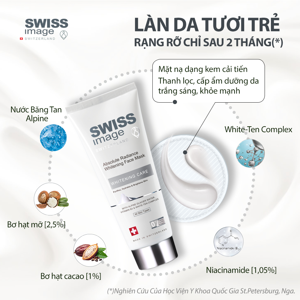 Mặt nạ dưỡng ẩm dưỡng trắng cho mọi loại da Swiss Image Absolute Radiance Whitening Face Mask 75ml