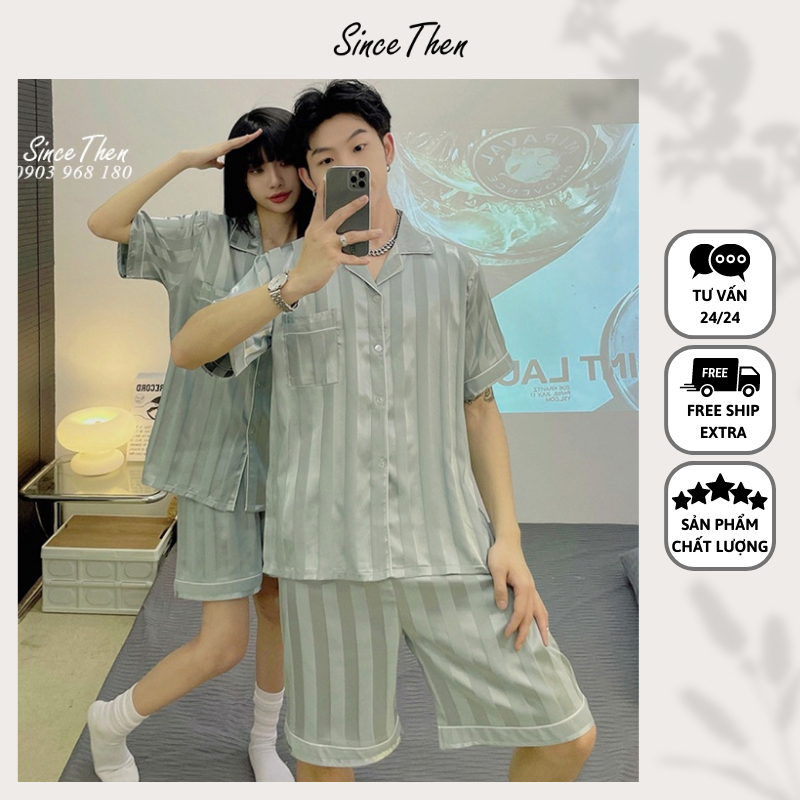 Đồ ngủ đôi nam nữ màu trendy, pijama đôi nam nữ lụa ngắn tay - Since Then