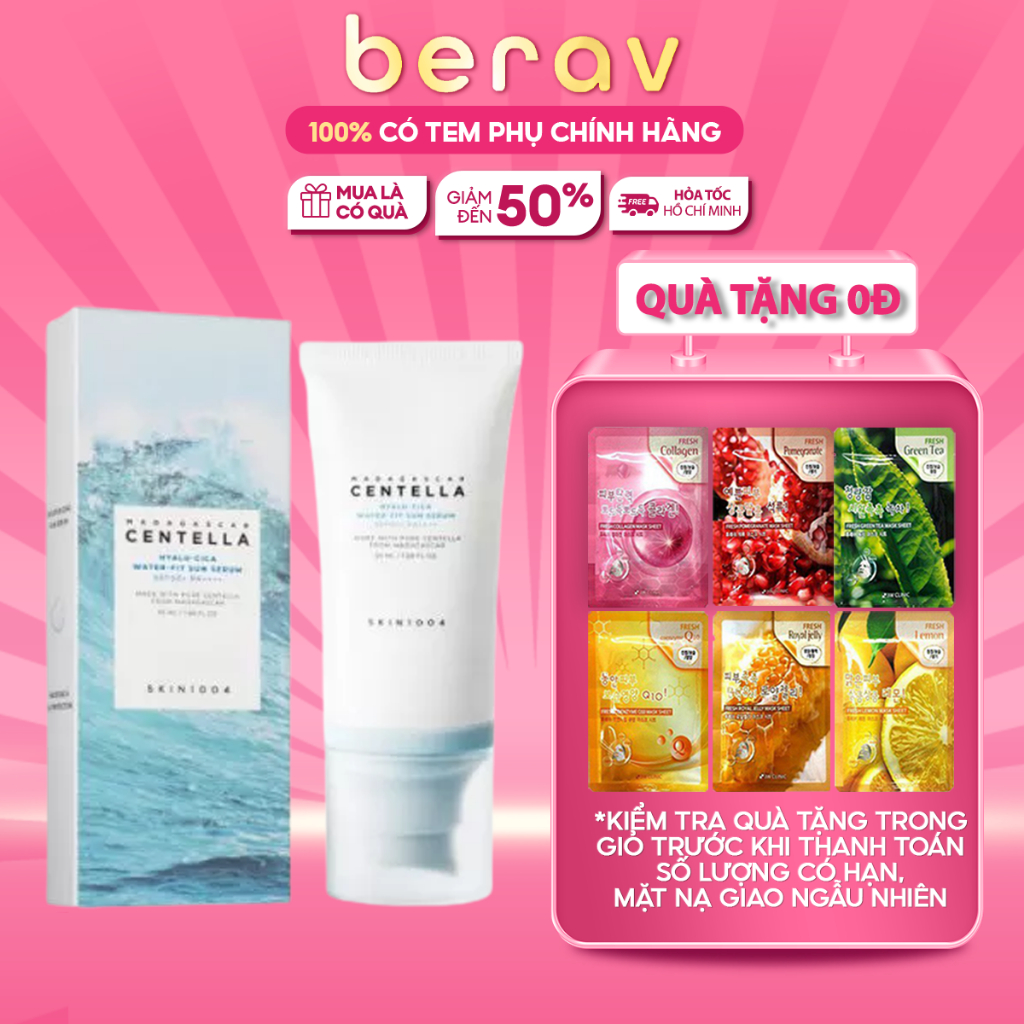Kem Chống Nắng Cấp Ẩm Skin1004 Madagascar Blue Centella Hyalu-Cica Water-Fit Sun Serum SPF50 PA++++ 50ml - XANH