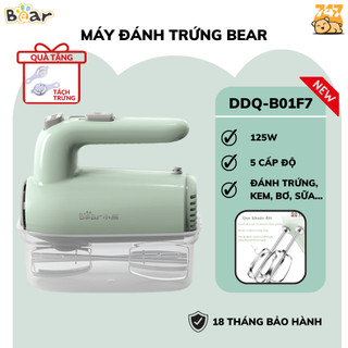Máy đánh trứng mini cầm tay Bear DDQ-B01F7, 125W, Đánh kem trứng mềm- tích hợp 5 chế độ-BH 18 tháng