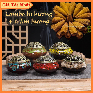 [Combo Lư + Trầm] Lư xông trầm hương đỉnh đốt nhang gốm sứ tặng lót đáy + 10 nụ trầm