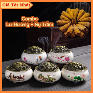 Combo lư xông trầm hương đỉnh đốt nhang gốm sứ lư đốt trầm + 10 nụ trầm hương