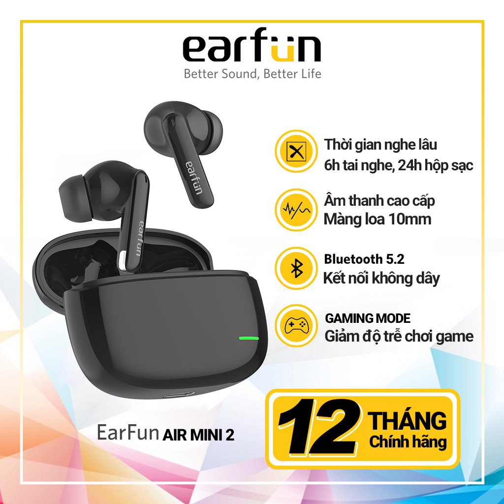 Tai nghe True Wireless Bluetooth Earfun Air Mini 2, bluetooth 5.2, chế độ gaming mode