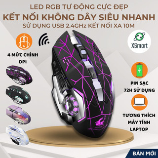 Chuột không dây chuyên GAME Wolf X8 PRO NÂNG CẤP Wireless 2.4GHz SIÊU NGẦU, Tự động đổi màu sắc