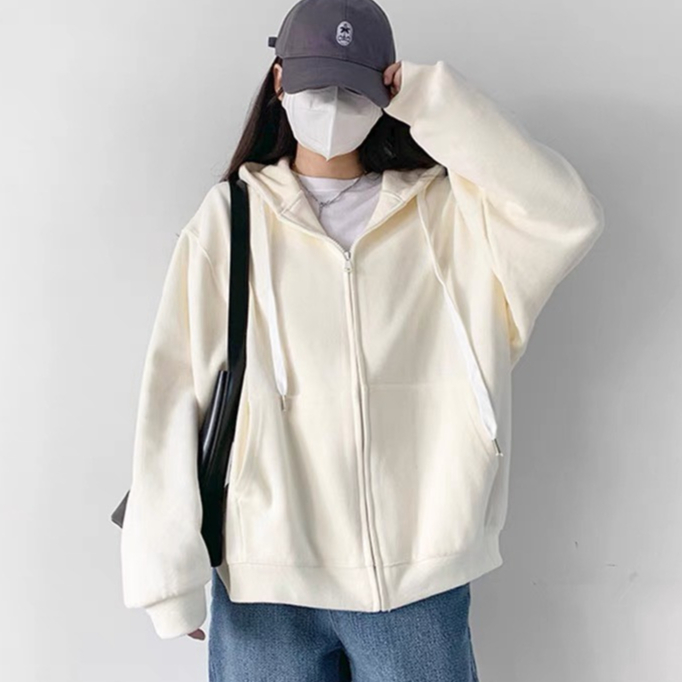 Áo hoodie zip nỉ mặc đôi nam nữ kiểu trơn basic form rộng mặc khoác ngoài ulzzang DELIZ | BigBuy360 - bigbuy360.vn