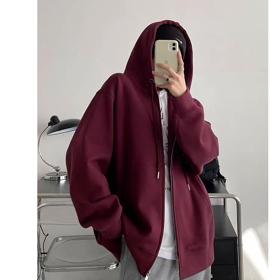 Áo hoodie zip nỉ mặc đôi nam nữ kiểu trơn basic form rộng mặc khoác ngoài ulzzang DELIZ | BigBuy360 - bigbuy360.vn