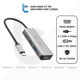 Cổng chuyển/hub usb-c 4in1 hyperdrive hdmi 4k