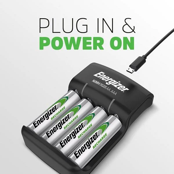 Bộ Máy Sạc Energizer Base CHVC5 Sạc Cáp USB Tiện Lợi - Tặng Kèm 4 Pin Sạc AA 1300mAh Chính Hãng