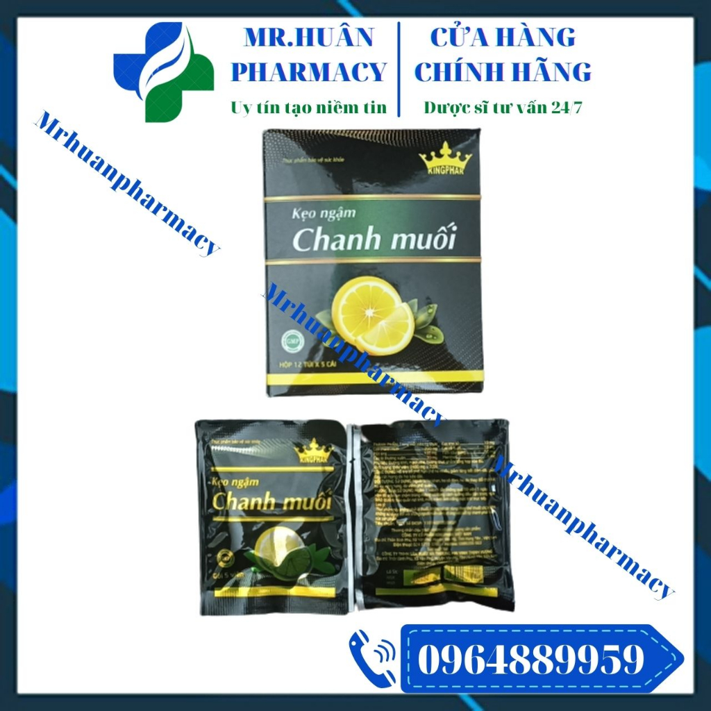 Kẹo Ngậm Chanh Muối Kingphar (Hộp 12 gói x 5 cái) - Hỗ trợ bổ phế, hạn chế ho nhiều, giảm đau rát họng, giảm đờm