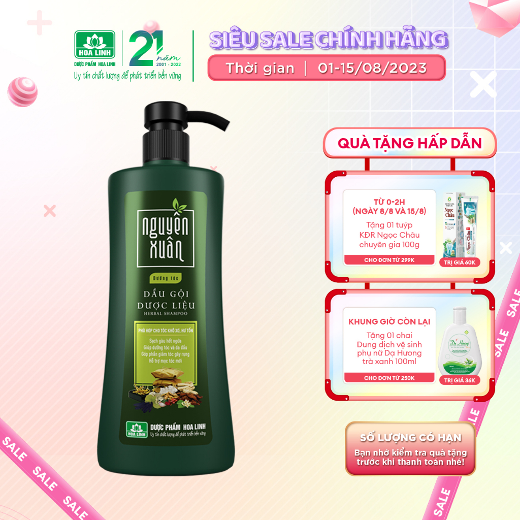 {MỚI} Dầu gội dược liệu Nguyên Xuân Xanh dưỡng tóc 600ml - Tặng thêm 10% thể tích giá không đổi