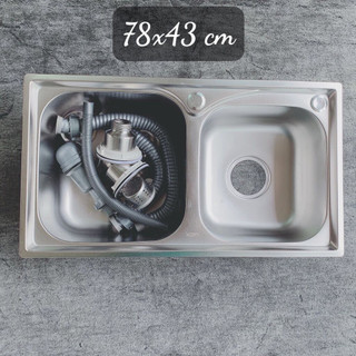 Chậu rửa bát, bồn rửa chén inox 2 ngăn inox, kích thước 78x43cm