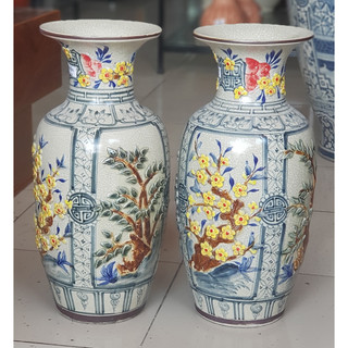 Lọ hoa men rạn giả cổ đắp nổi hoa văn tứ cảnh - Gốm Sứ Bát Tràng