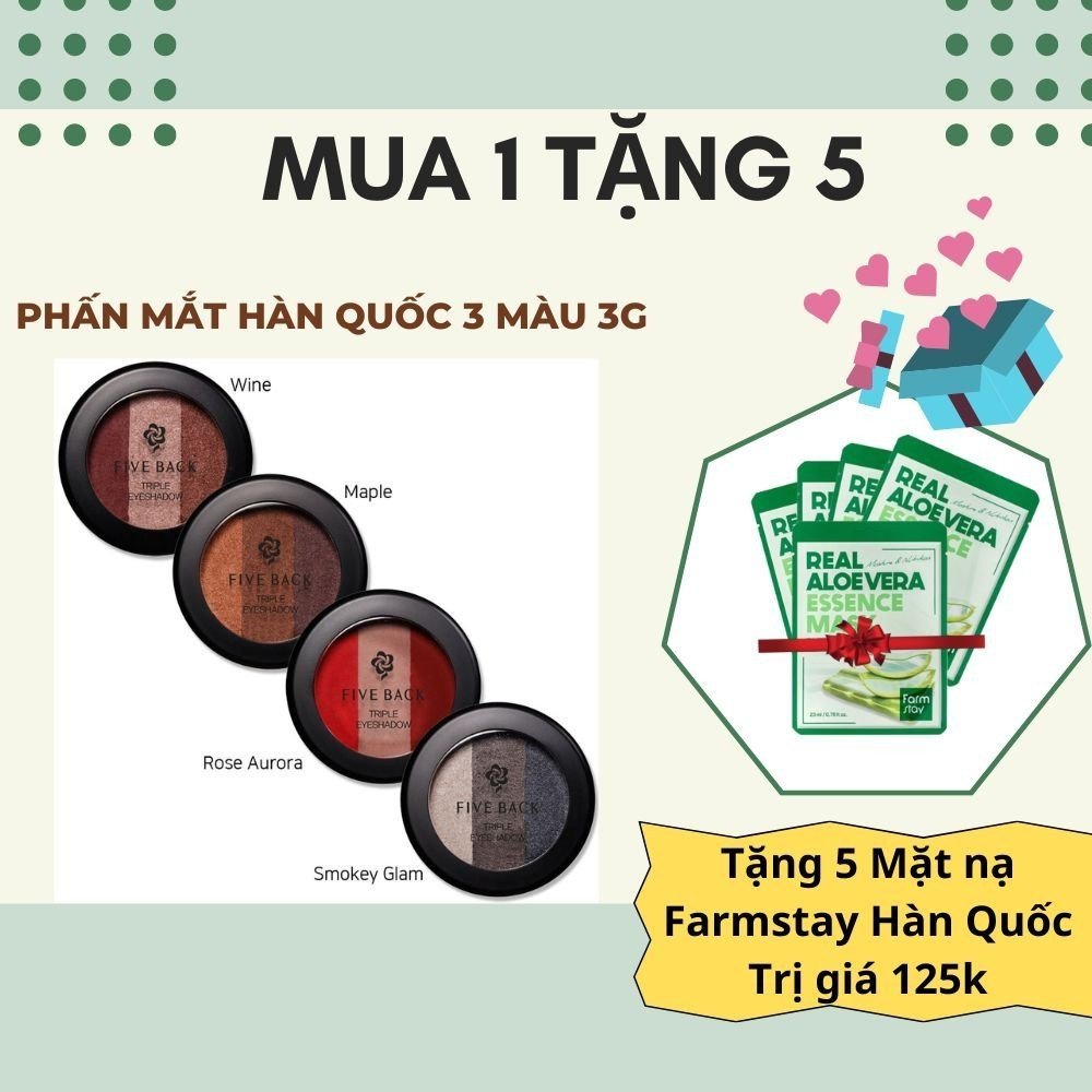 Mua 1 tặng 5 – Phấn mắt Hàn Quốc phối 3 màu The Rucy Five Back Triple 3g tặng 5 miếng Mặt nạ cấp ẩm Farmstay Real 23ml