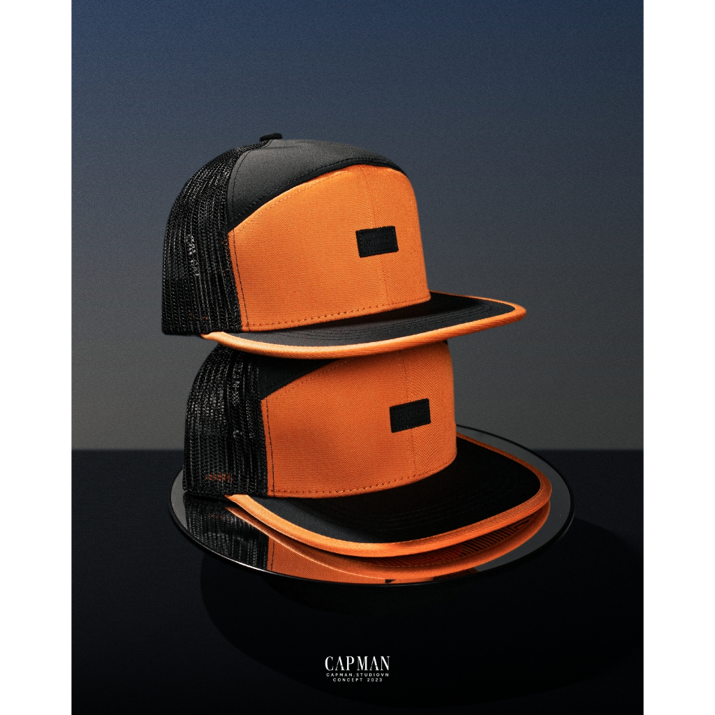 Mũ snapback cam đen CAPMAN lưỡi ngang phối lưới hiphop CM39