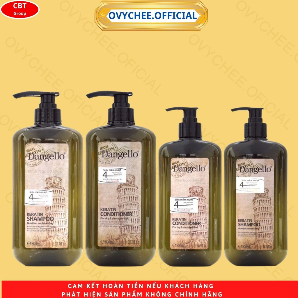 ComBo Dầu Gội Xả DANGELLO Collagen keratin 500ml - 800ml kiềm dầu phục hồi tóc hư tổn khô sơ, mềm mượt an toàn | ovychee