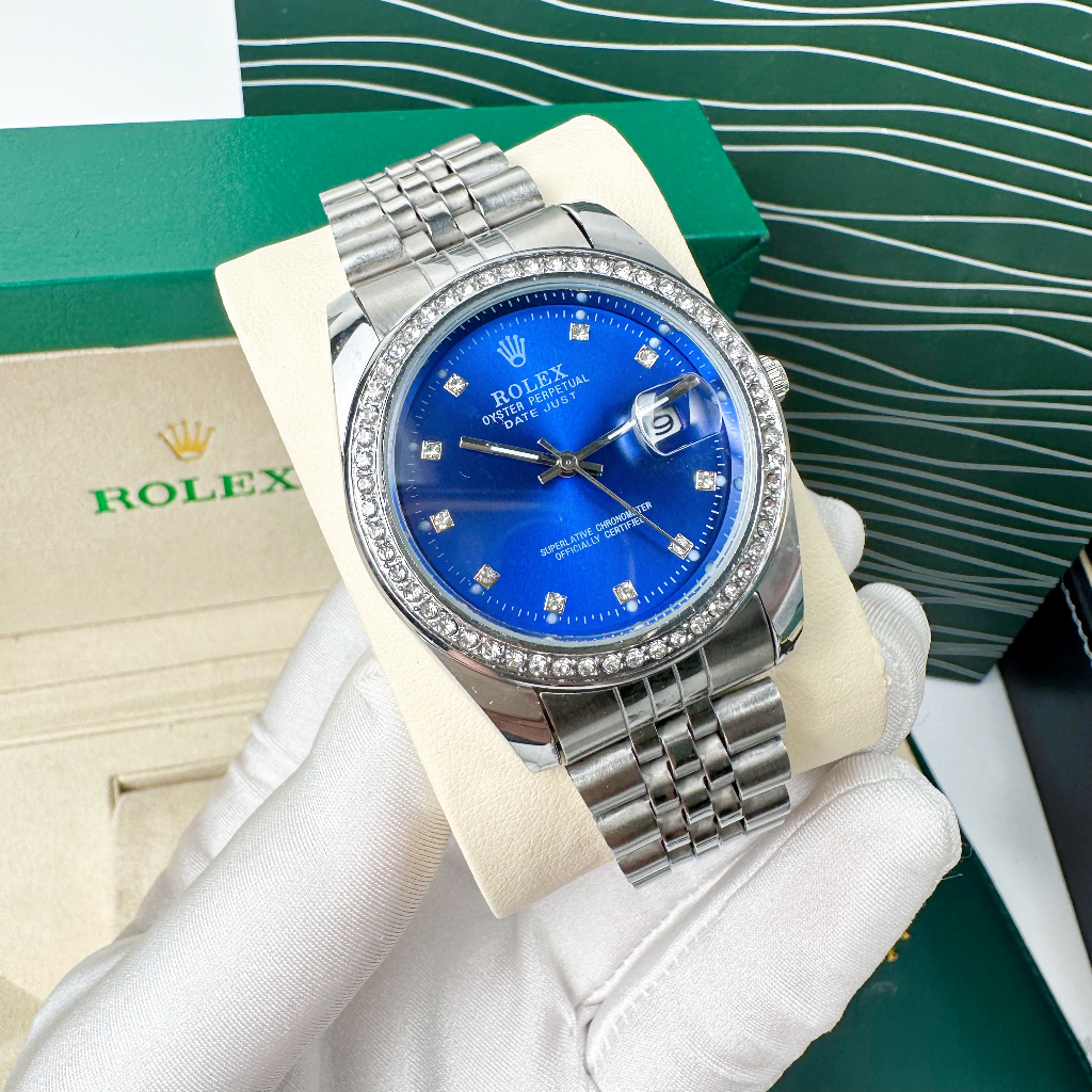 Đồng hồ nam Rolex nam viền đính đá dây thép vỏ thép mạ điện chống gỉ sét, size mặt 38mm bảo hành 12 tháng