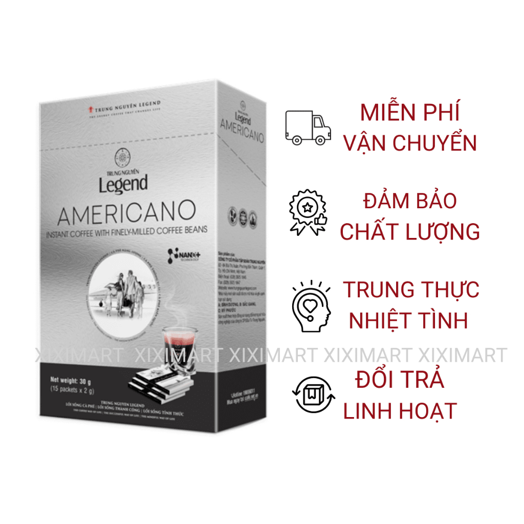 Cà Phê Đen Americano Cafe Hòa Tan Rang Xay Trung Nguyên Legend hộp 30gr  Xiximart