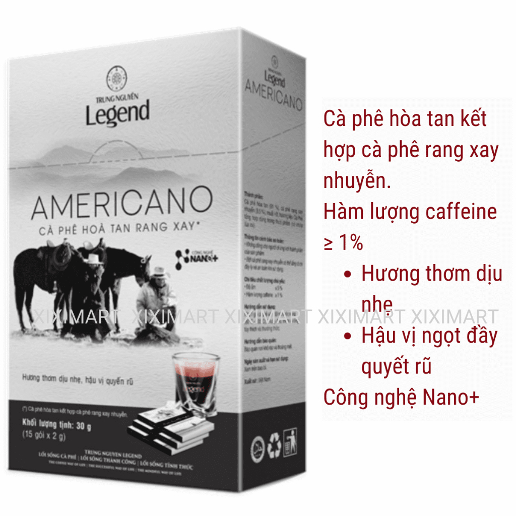 Cà Phê Đen Americano Cafe Hòa Tan Rang Xay Trung Nguyên Legend hộp 30gr  Xiximart