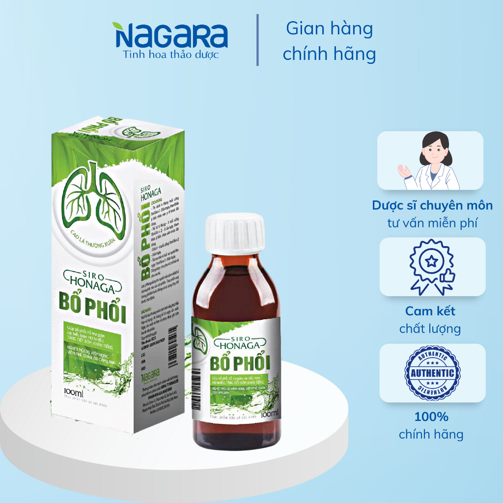 Siro HONAGA Bổ Phổi (chai) - NAGARA - Giúp bổ phổi, giảm lo, long đờm