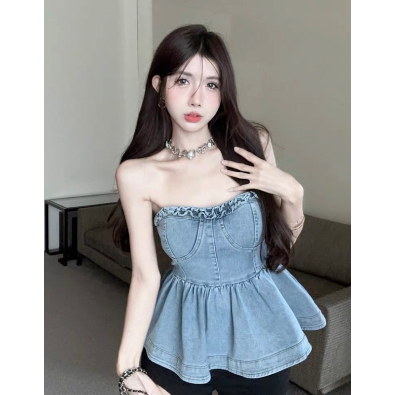 ÁO QUÂY JEAN CÚP NGỰC XOẮN BÈO XOÈ