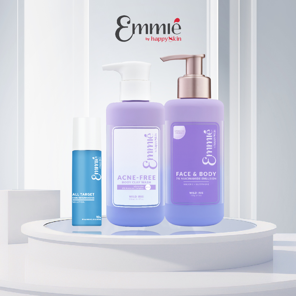 Combo: Sữa tắm đất sét + Face & Body 7% Niacinamide + Toner 10% PHA/NANO AHA/BHA 50ml Emmié by HappySkin