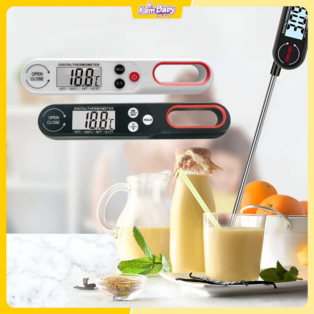 Nhiệt kế đo nước pha sữa, đo nhiệt độ nước, nhiệt kế đo thức ăn gấp gọn cao cấp