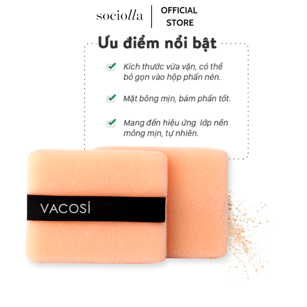 Bịch 2 Bông Phấn Khô Vuông Nhỏ Vacosi Small Square Puff