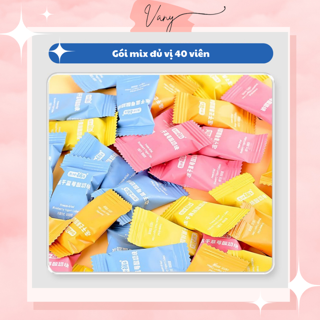 Sữa Chua Khô Viên Sấy Vị Trái Cây Gói Mix 40 Viên Dâu Việt Quất Xoài Đào Hot