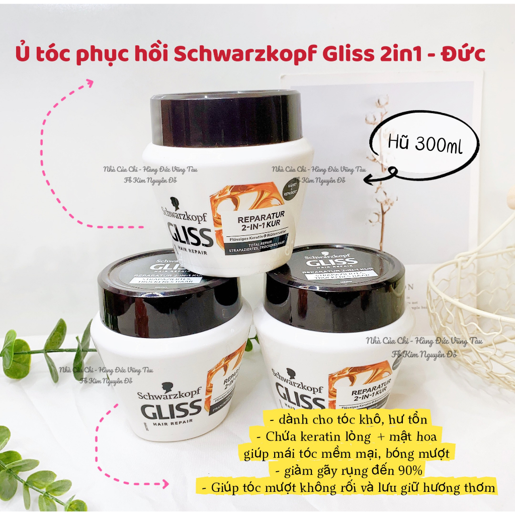 Ủ tóc Schwarzkopf Gliss 2-in-1 - Chuyên phục hồi tóc hư tổn- hàng Đức
