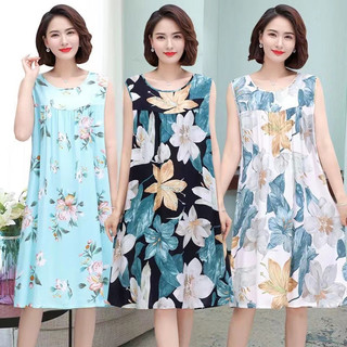 Váy ngủ nữ V84 Freesize chất lanh lụa siêu mát, áo đầm mặc nhà quần thời trang mùa hè, thu trung tuổi mặc được giá rẻ