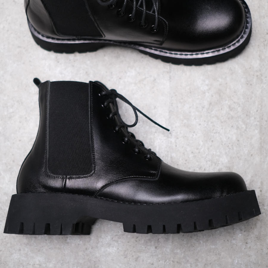 Giày Chunky Chelsea Boots Cổ Dây Da Bò Thật Loại 1 Đế Cao Su GUF