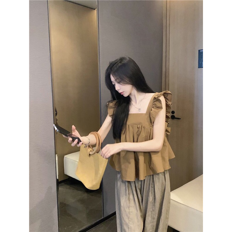 Áo Croptop Nữ Hai Dây Nơ Sau Lưng Dáng Babydoll Phong Cách Hàn Quốc Mã QD106