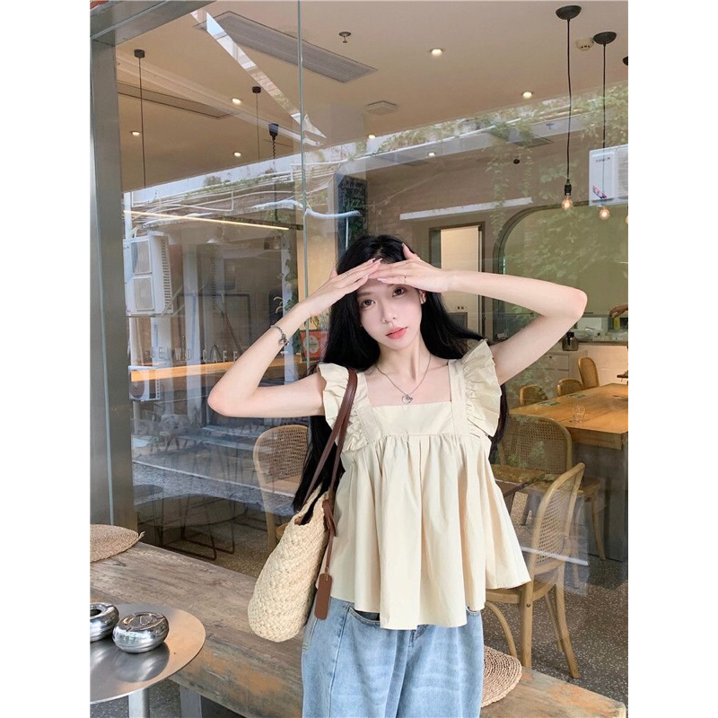 Áo Croptop Nữ Hai Dây Nơ Sau Lưng Dáng Babydoll Phong Cách Hàn Quốc Mã QD106