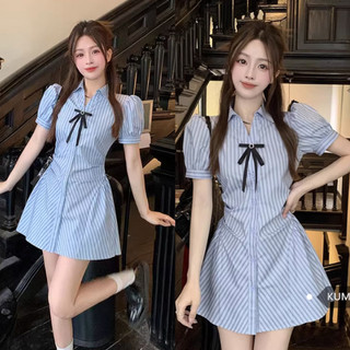 Váy sơ mi nữ đầm sơ mi ngắn nơ cổ ôm eo Firstdateclothing 78