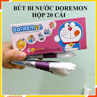 Bút gel hộp 20 chiếc freeship bút doraemon mực tím xanh đen, bút bi nước ngòi 0.5mm